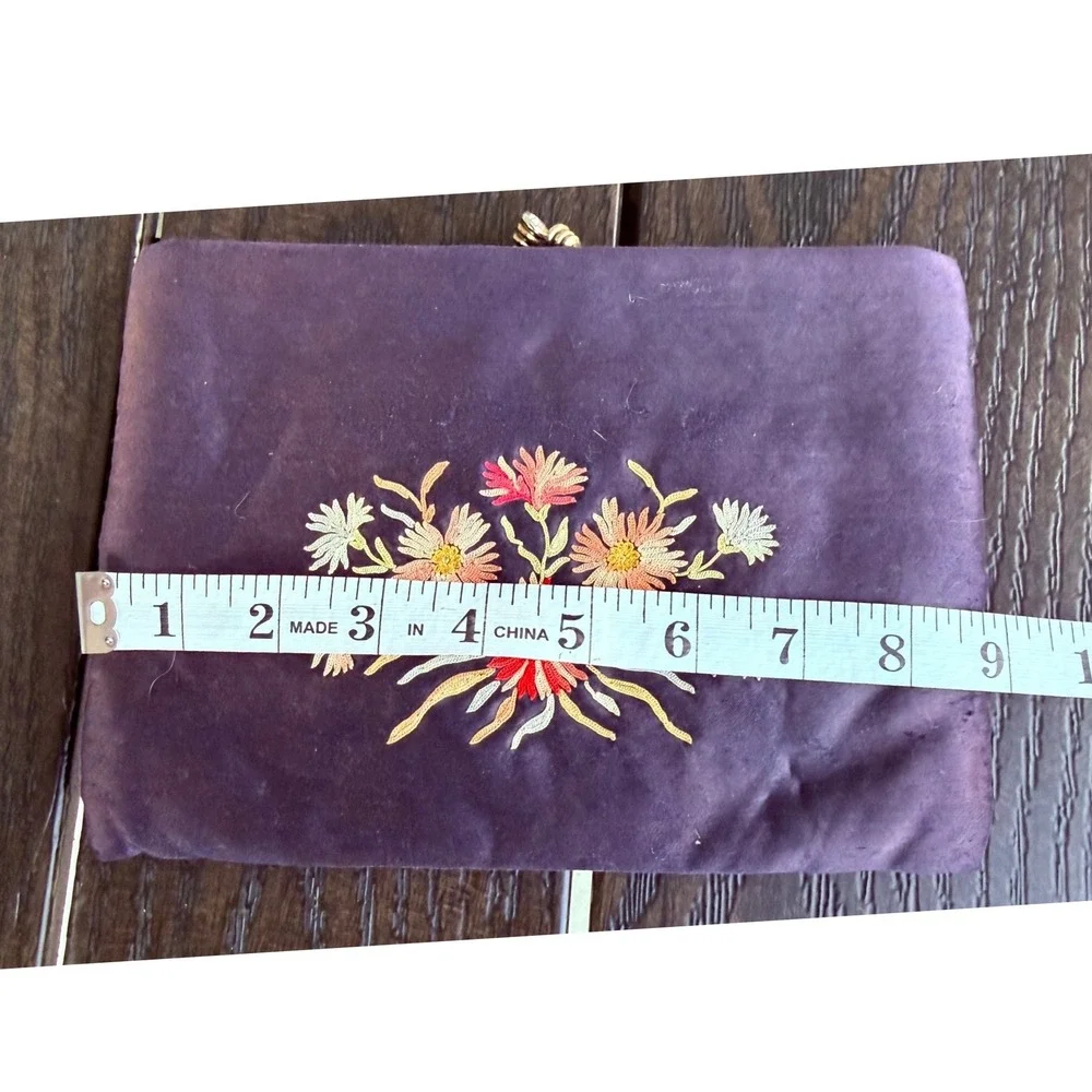 Vintage 1950s Bags by Josef Blue Embroidered Evening Bag Change Purse Set